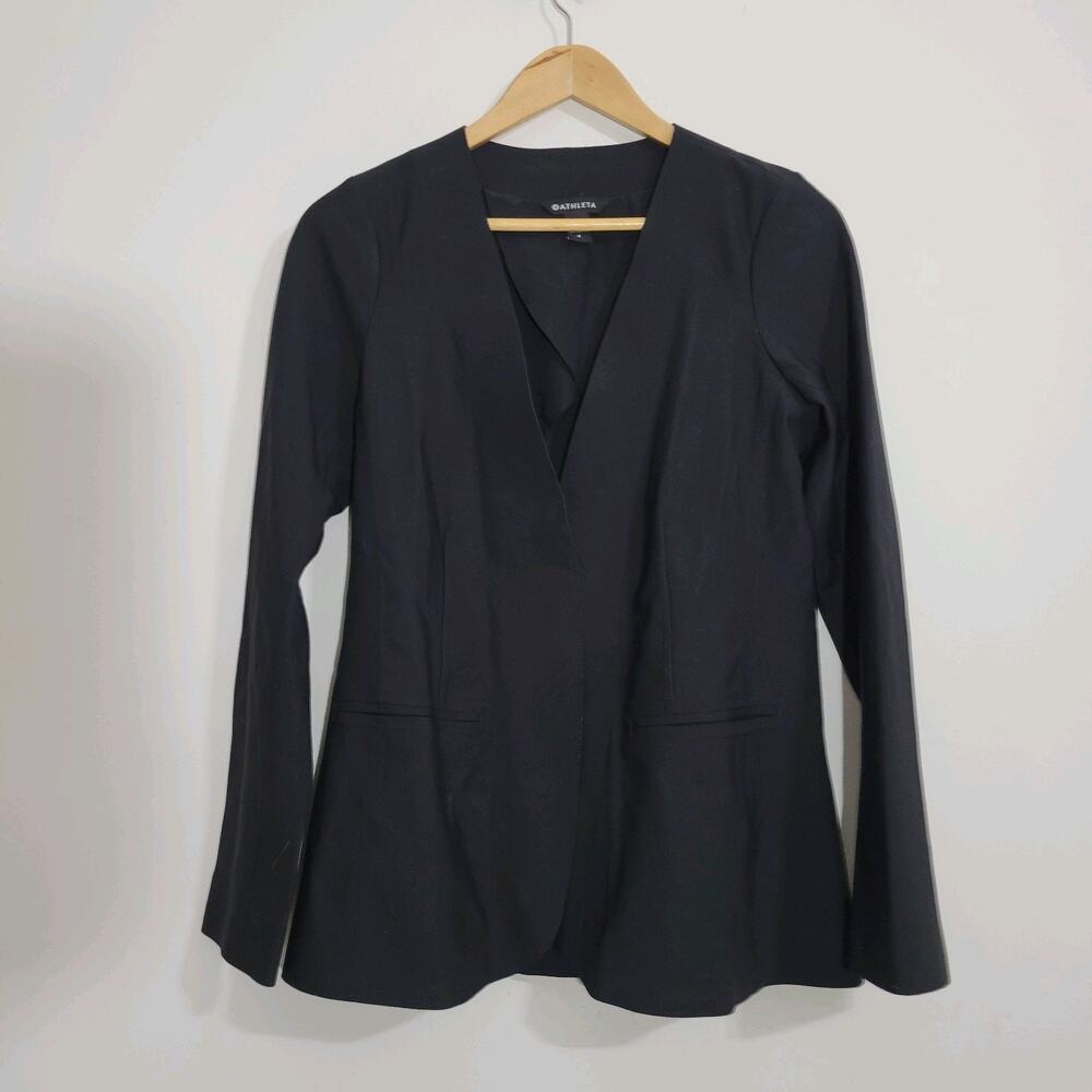 Athleta Blazer Womens 4 Black Open Front Snap Cuff Work Travel Jacket